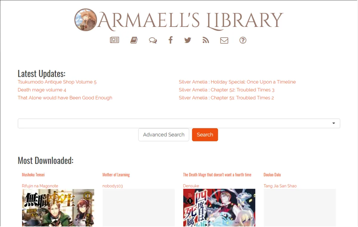 The home page of the last version of Armaell's Library