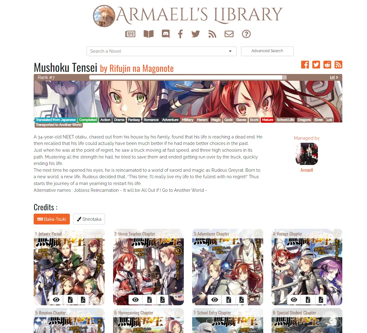 A novel's page in the last version of Armaell's Library